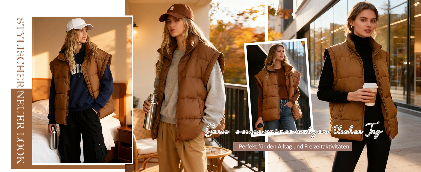 Легка степкова жилетка Daen Weste з коміром-стійкою, без рукавів, для осені/зими/міжсезоння, для активного відпочинку, S-XXL (Коричневий, L)