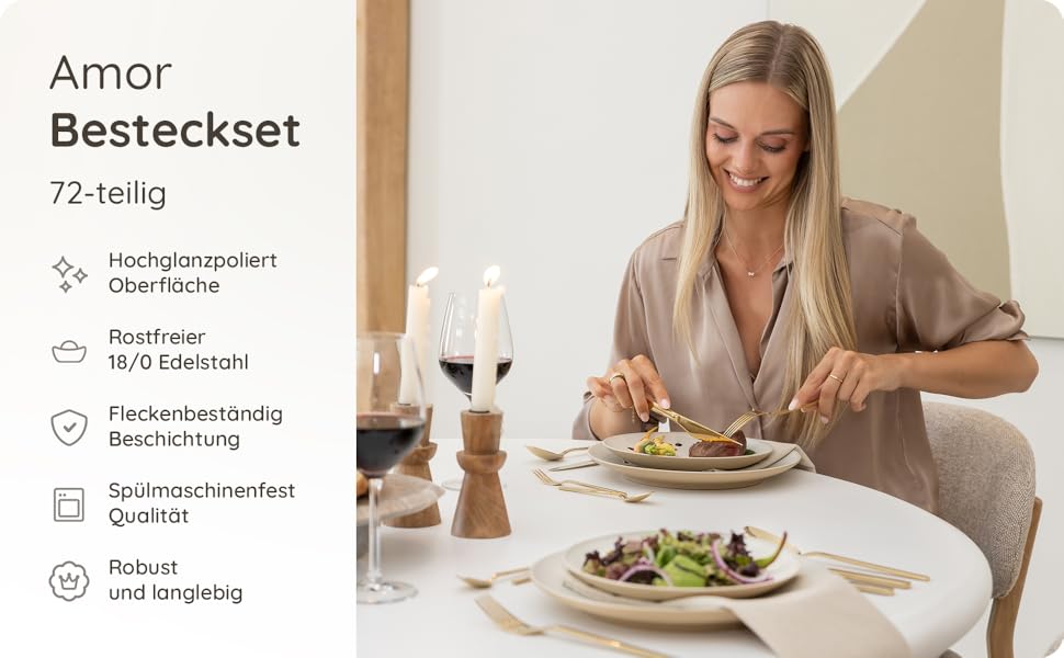 Набір столових приборів на 6 осіб, 36 предметів, нержавіюча сталь 18/0, золотистий, для ресторану та дому