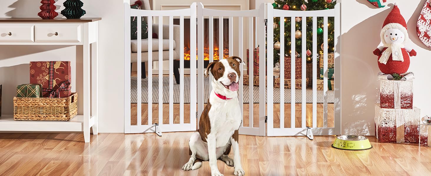 Захисне ґратка для собак Yaheetech, 90.5 x 201.5 см, 4 панелі, білий колір. Ідеально підходить для дому, кухні, проходу, каміну, печі.