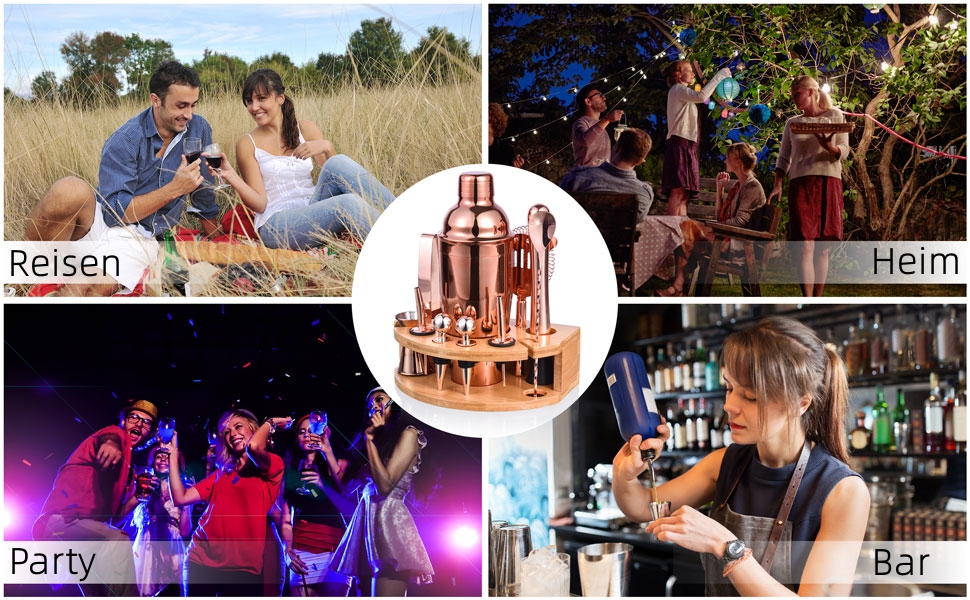 Набір шейкерів для коктейлів Esmula 750 мл, 12 предметів, з рецептами, рожеве золото