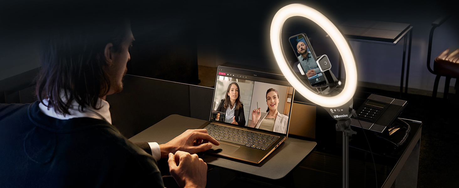 Ringlicht UBeesize 12 дюймів з триподом, 62 дюйми, для відео та стрімінгу, сумісний з телефонами, камерами, веб-камерами, сенсорне керування, білий, теплий, денне світло