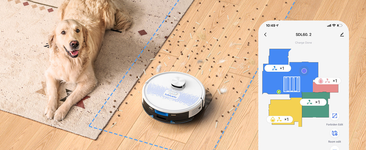 Робот-пилосос Lubluelu SL60D з функцією миття, 4500Pa, лазерна навігація, керування через додаток, для тварин, килимів, твердих підлог, білий