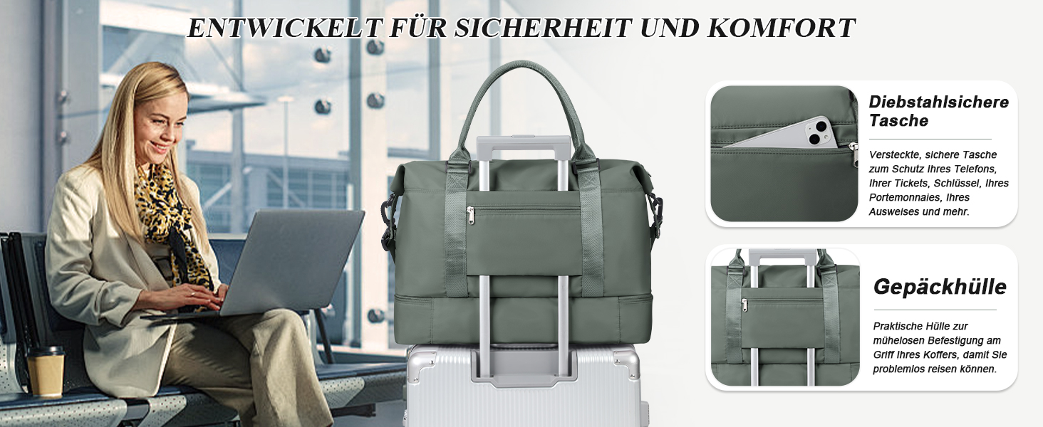 Спортивна сумка для жінок Easyjet 45x36x20 (32L) - водонепроникна дорожня сумка, фітнес-сумка з відділенням для взуття, сірий/армійський колір