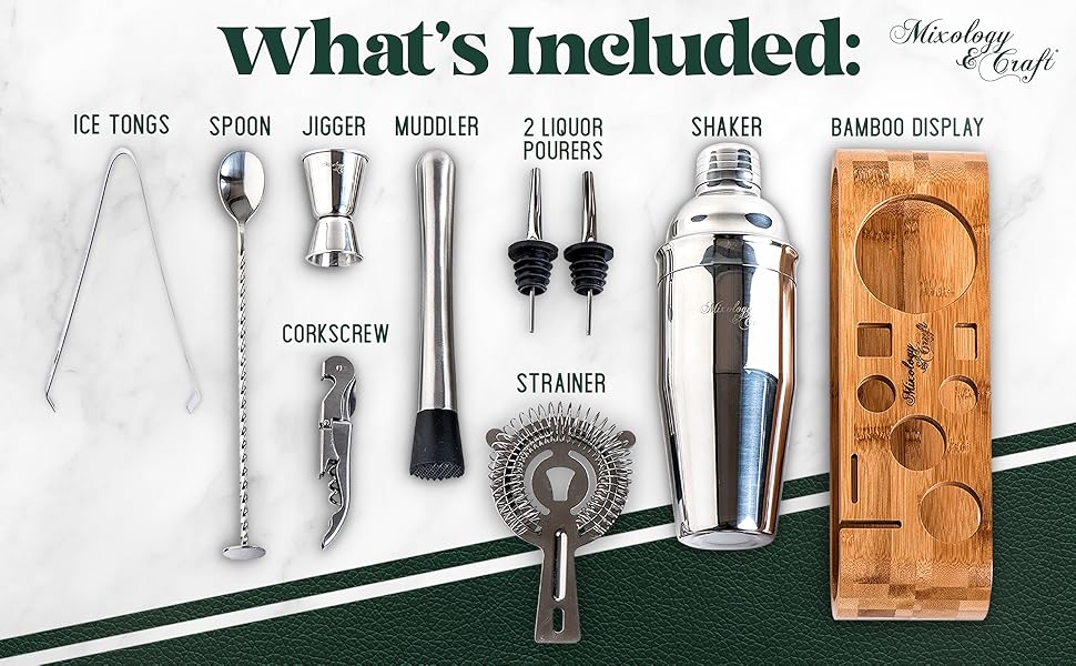 Набір бармена з махогоні та нержавіючої сталі (10 предметів) | Преміум бар-аксесуари: шейкер, інструменти, коробка | Для дому, вечірки, весілля | Елегантний подарунковий набір