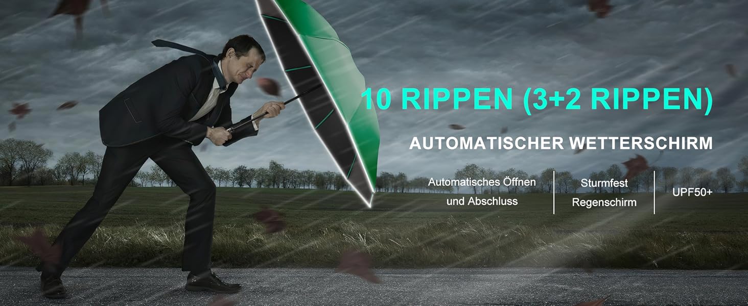 Складаний парасоль від Knirps з автоматичним відкриванням/закриванням, 10-ти реберний (3+2 посилені), з відбиваючими смугами, захист від сонця, для подорожей та авто