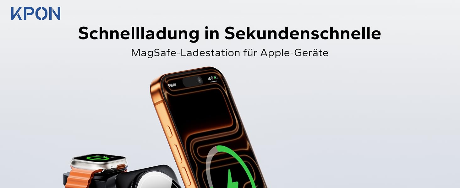 Magsafe зарядна станція 3-в-1 для Apple Watch та iPhone (чорна) – швидка зарядка, адаптер 20W