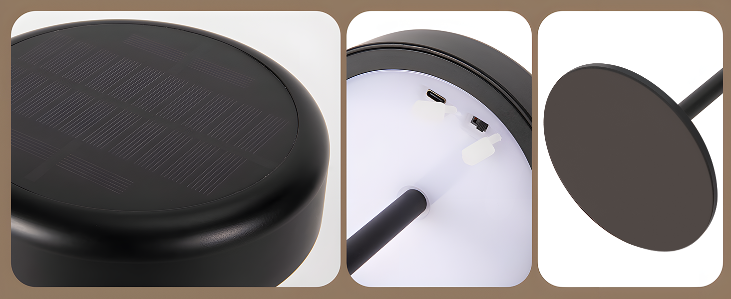 Настільна лампа на сонячній батареї з акумулятором LED, 2 шт. Чорна - Бездротова, сенсорна, димована, USB зарядка, IP44 для дому та вулиці