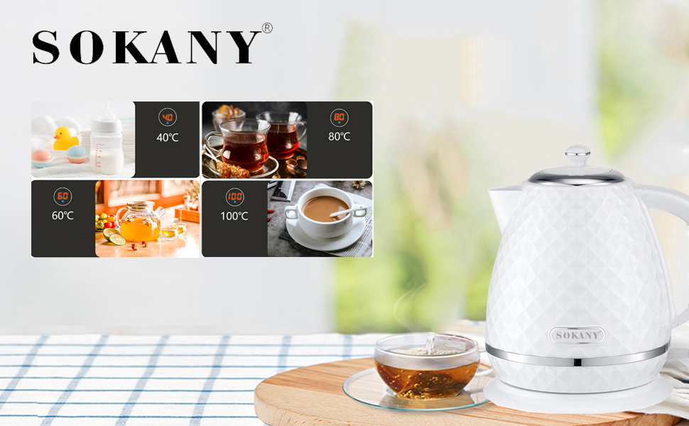Електричний чайник SOKANY SK-1032, 2200W, 1.7L, з фільтром від накипу, автовимкненням, індикатором рівня води, поворотним підставою, чорний