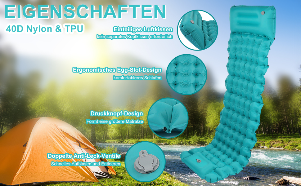 Надувна ізомат для кемпінгу DeeprBling Isomatte з самонадуванням та помпою, 200x70x10 см