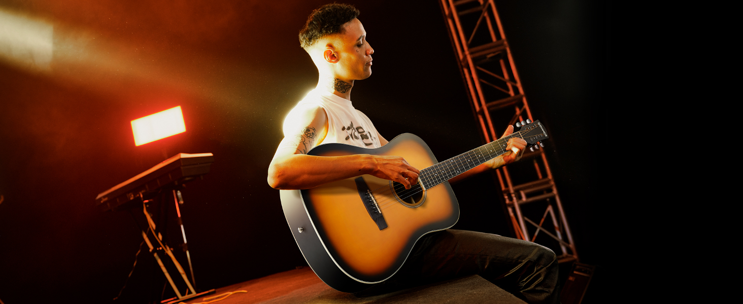 Акустична гітара Donner для початківців, дорослих, 4/4 Dreadnought, 41 дюйм, комплект з аксесуарами (Sunburst)