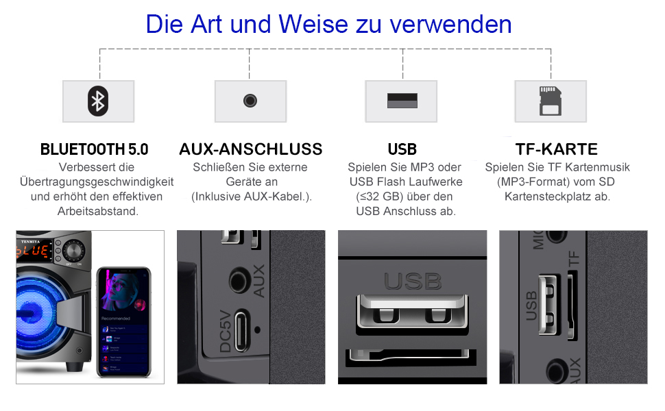 TENMIYA A20 Bluetooth Колонка з підсвіткою, чорна