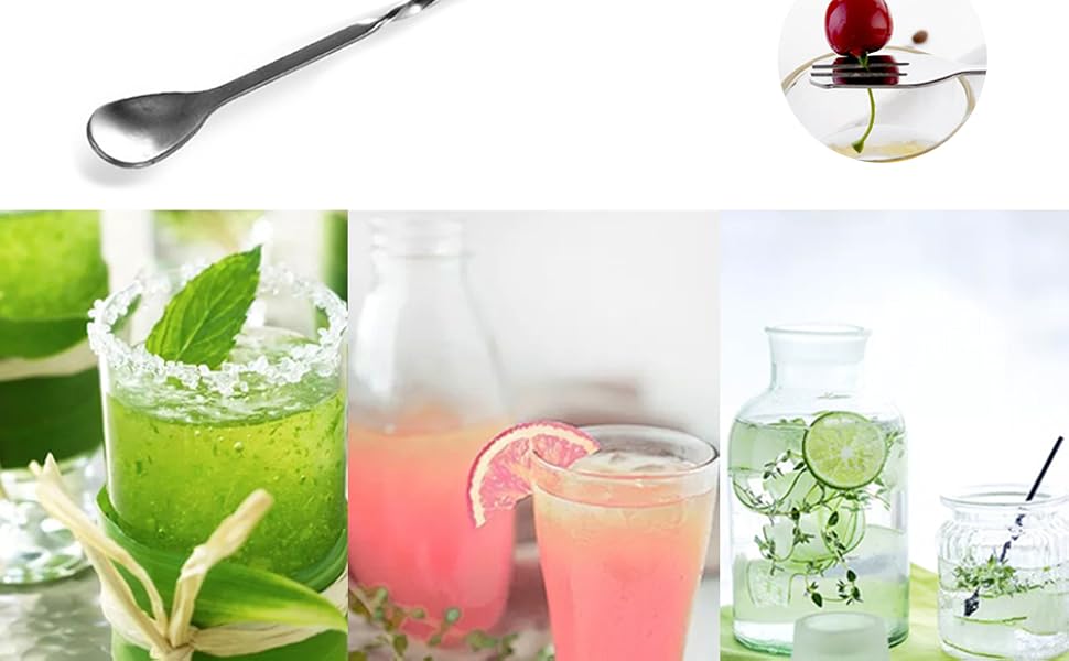 Набір барного аксесуару: ложки для змішування (3 шт.), мірні склянки (3 шт.), барні склянки, ложка для коктейлів з виделкою (25.4 см)