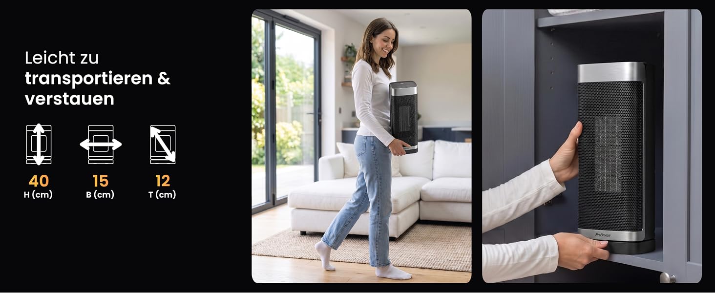 Керамічний тепловентилятор-товіль Pro Breeze ThermaCube Plus 2200W з термостатом, дистанційним керуванням та Eco-режимом, поворот 65°, захист від перекидання
