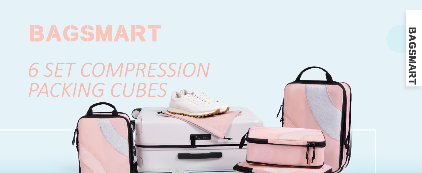 Органайзери для валізи BAGSMART компресійні (4 шт) - чорний/рожевий