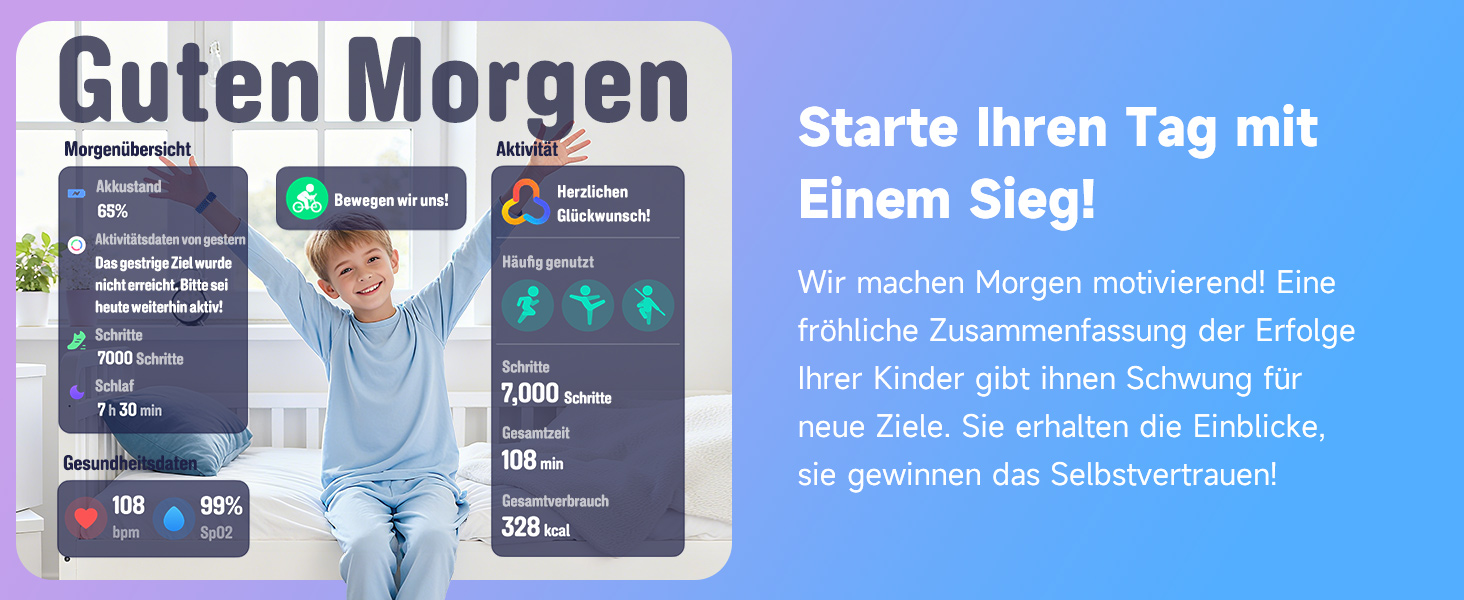 Смарт-годинник BIGGERFIVE для дітей з/без додатку, 1.8' фітнес-годинник, крокомір, пульсометр 24/7, будильник, водонепроникність 30м, монітор сну, пазли-ігри, 100+ циферблати для дівчаток, хлопчиків, підлітків 5–16, чорний