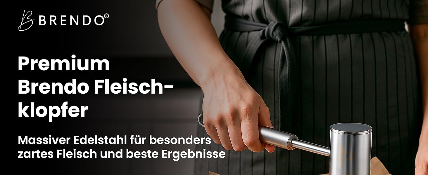 Преміум Fleischklopfer від Brendo: м'ясорубка з масивного нержавіючої сталі, двостороння, з плоскою та зубчастою поверхнею для будь-якого м'яса, + E-Book рецептів, придатна для миття в посудомийній машині, шніцельниця