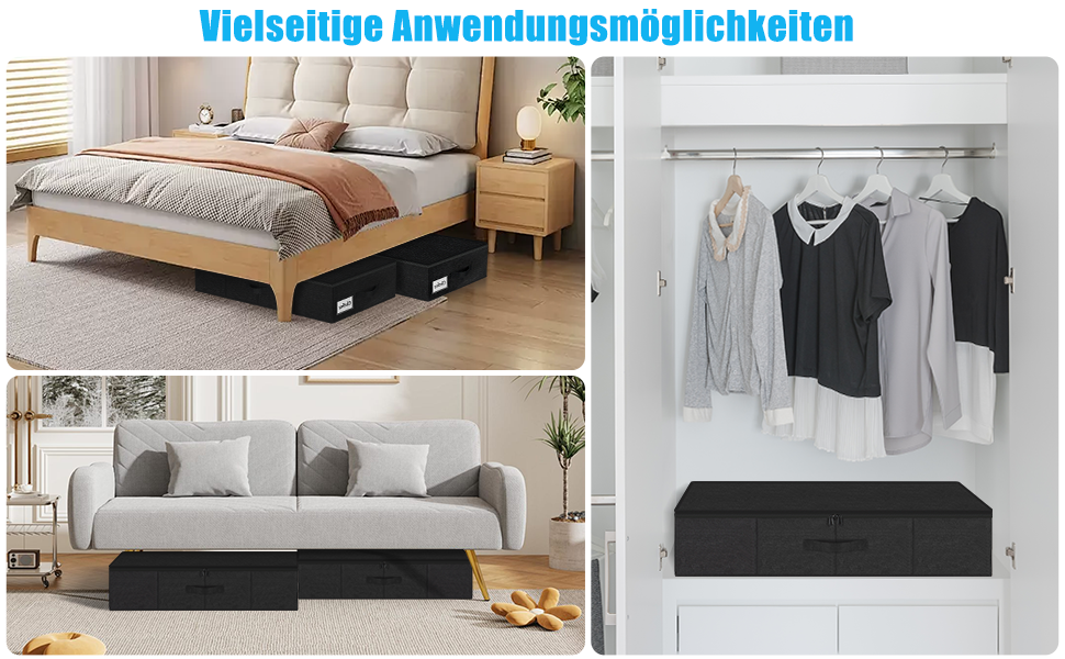 Коробки для зберігання під ліжко з кришкою, 2 шт, складані, для одягу та ковдр, 76x38x17 см (Чорний)