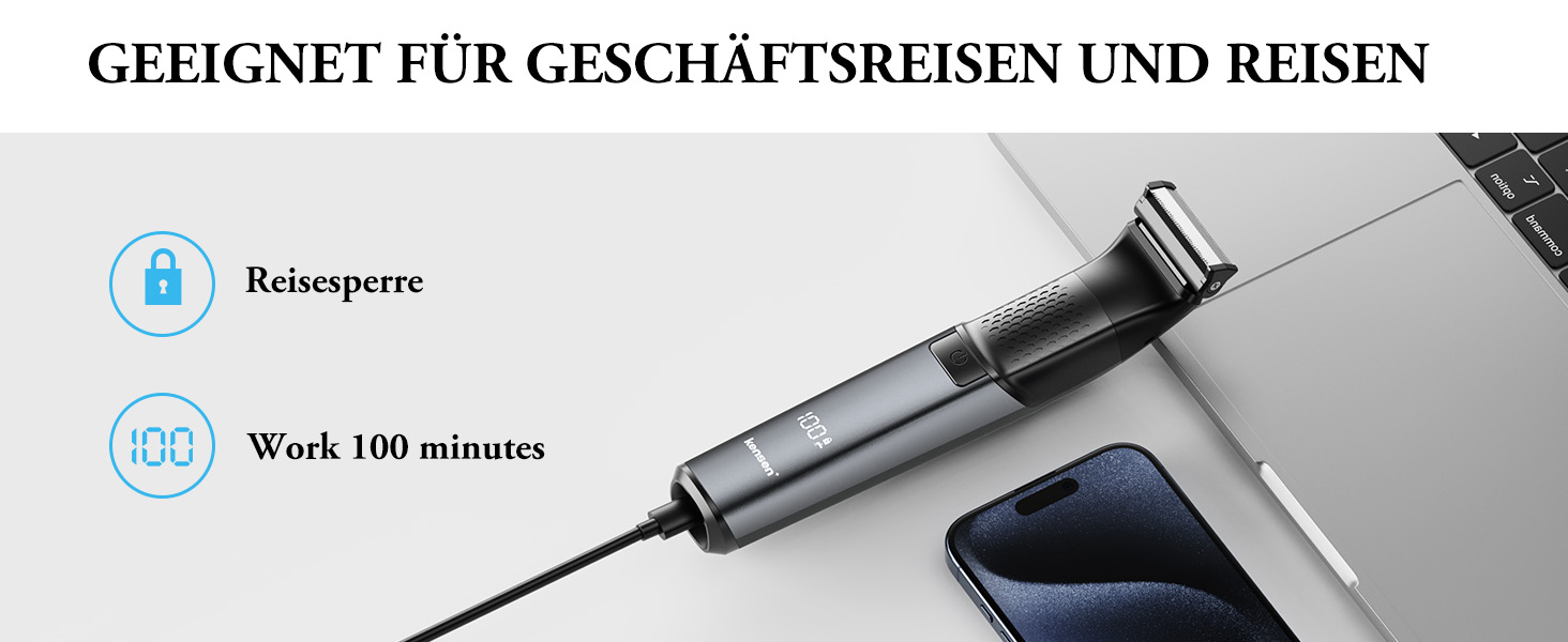 Мультитриммер для тіла чоловічий 2-в-1: тіло, обличчя, інтимна зона. Вологостійкий, USB-C. З насадками.