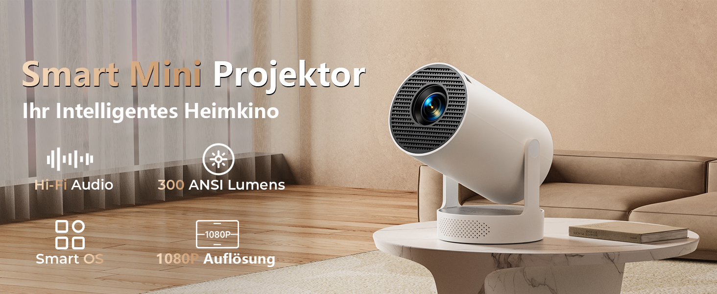 Mini проєктор HY300 HIFI: 4K/1080p, 300 ANSI люмен, Wi-Fi 6, Bluetooth, автоматична корекція трапецеїдальних спотворень для дому та кінотеатру