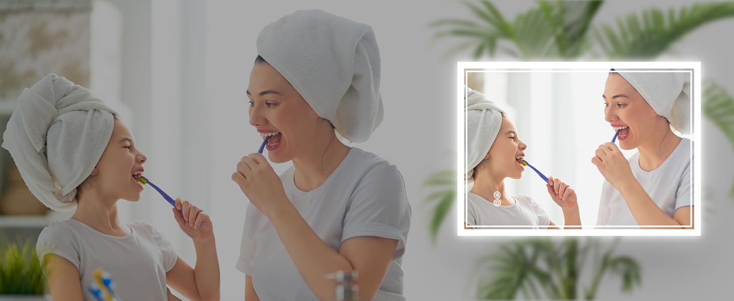 Дзеркало для ванної кімнати SONNI з підсвічуванням 80x60 см, 3 кольори світла, проти запотівання, LED, сенсорне керування, годинник, температура, 3-кратне збільшення