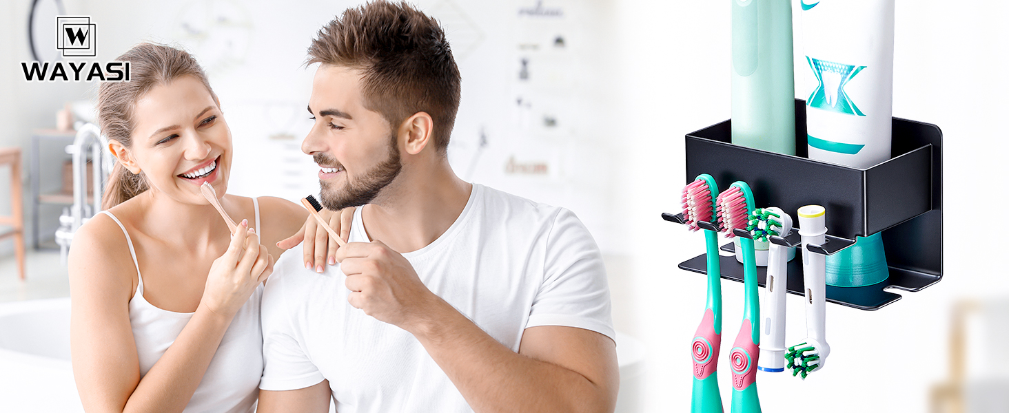 Тримач для зубних щіток настінний, для електричної зубної щітки, з підставкою для насадок, без свердління, чорний, компактний