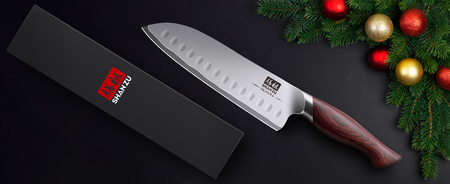 Японський ніж SHAN ZU Santoku 18 см - професійний кухонний ніж з високоякісної сталі 10Cr15Mov, ергономічна ручка, для м'яса, овочів, риби
