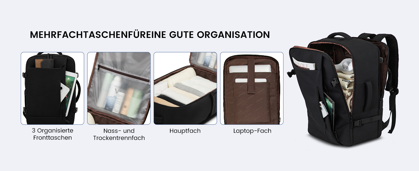 LOVEVOOK Рюкзак-валіза для ручної поклажі, 40L, для ноутбука 17,3