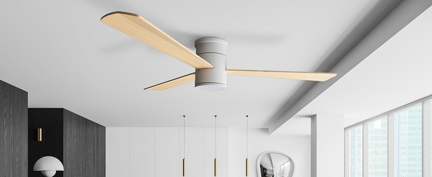 Стеляний вентилятор Noaton® Fornax Weiß з підсвічуванням, діаметр 132 см, DC мотор 40 Вт, регульоване LED-освітлення 22 Вт, 3 колірні температури, пульт дистанційного керування, таймер, повітряний потік до 185 м³/хв (Zoya WL)