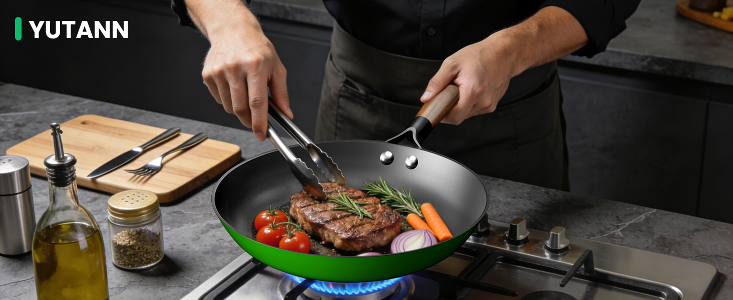 Чавунна сковорода YUTANN для індукції, газу, електроплити 20/24/28 см. Без PFOA/PFAS, з антипригарним покриттям