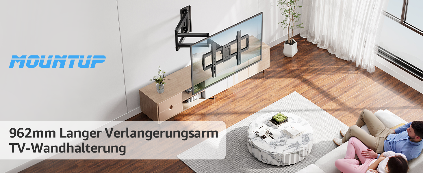 Кріплення для телевізора MOUNTUP 962mm з подовженою ручкою для телевізорів 42-75 дюймів (до 45 кг), поворотне та нахильне, VESA 600x400mm, EU0047-L