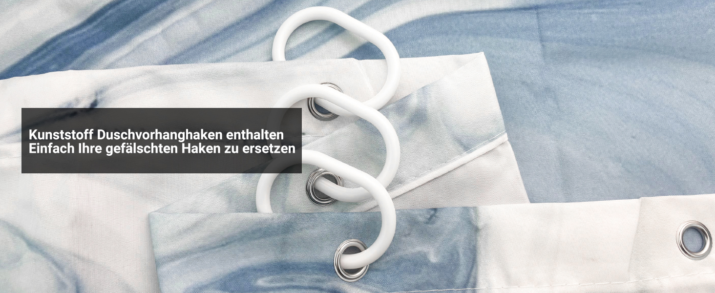 Штора для душу 180x200 см з утяжеленим краєм, антигрибкова, водовідштовхувальна, поліестер, з кільцями (Блакитний градієнт мармуру)