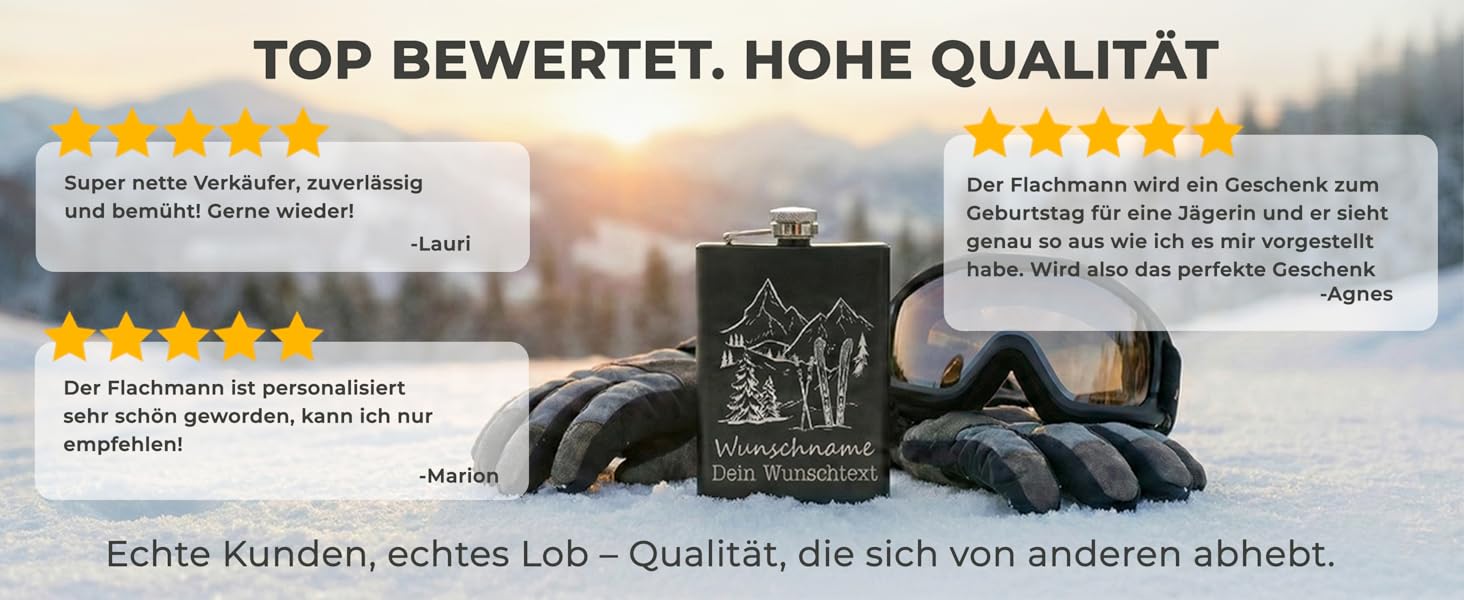 Фляга з нержавіючої сталі Flanacom з гравіюванням, 227мл / 8oz, для сноубордистів та любителів зимових видів спорту. Персоналізована фляга з індивідуальним гравіюванням (дизайн 1, чорний).