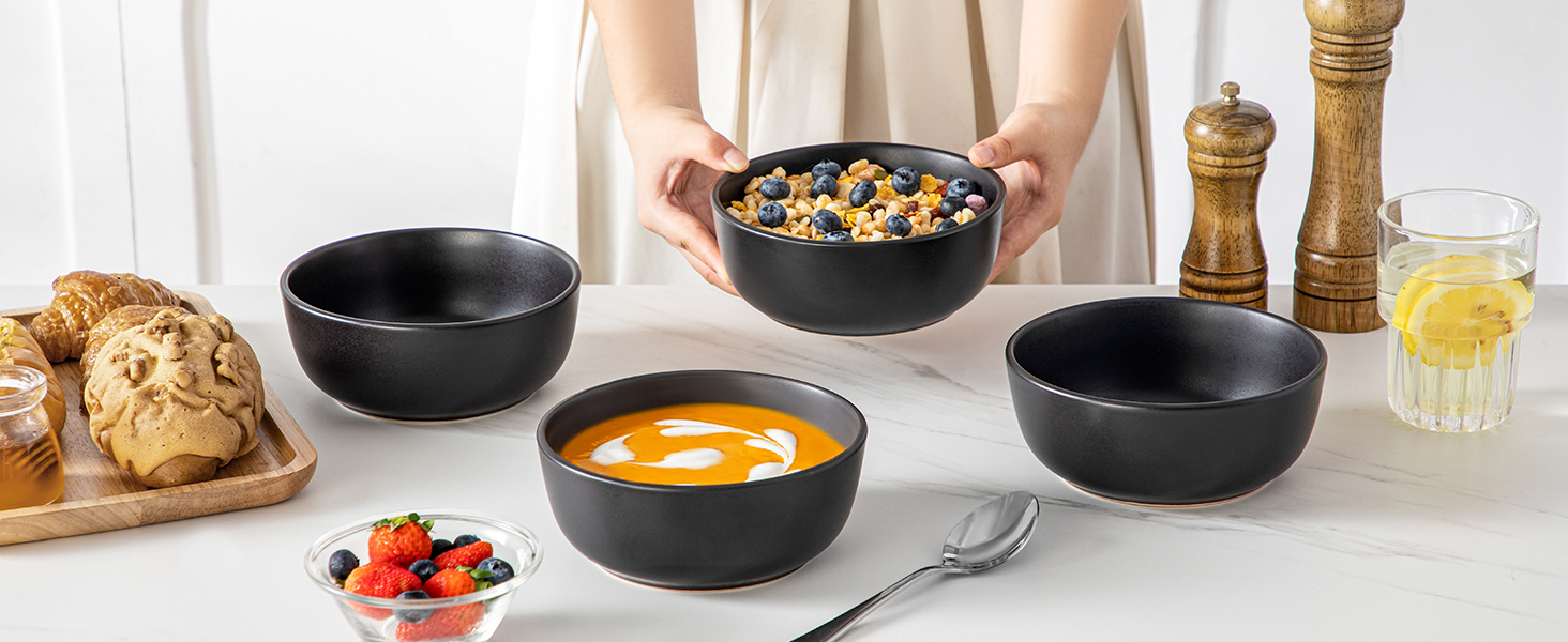 Набір супових та салатних мисок Vancasso PLAYA, 6 шт., 0.9 л, чорний, кераміка