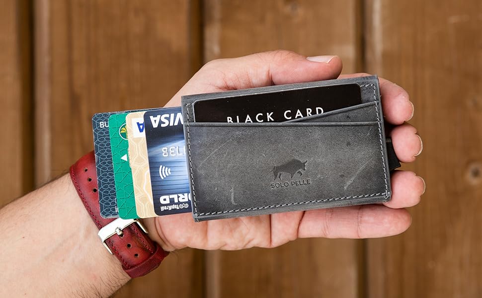 Кредитне картхолдер Solo Pelle Mech | Шкіряний картхолдер з RFID захистом | Чорний крокодил