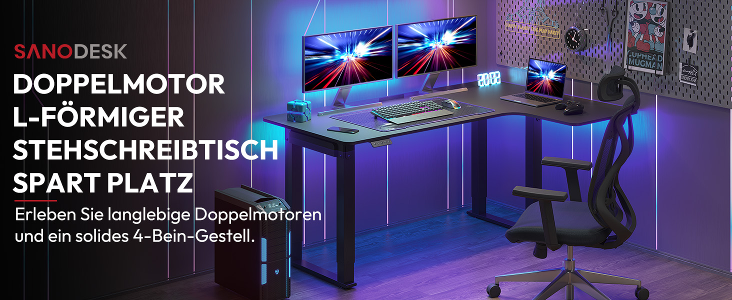 Adjustable Height Desk (180x110cm) - L-Shaped Standing Desk with Dual Motor & Memory Function (White/Black)