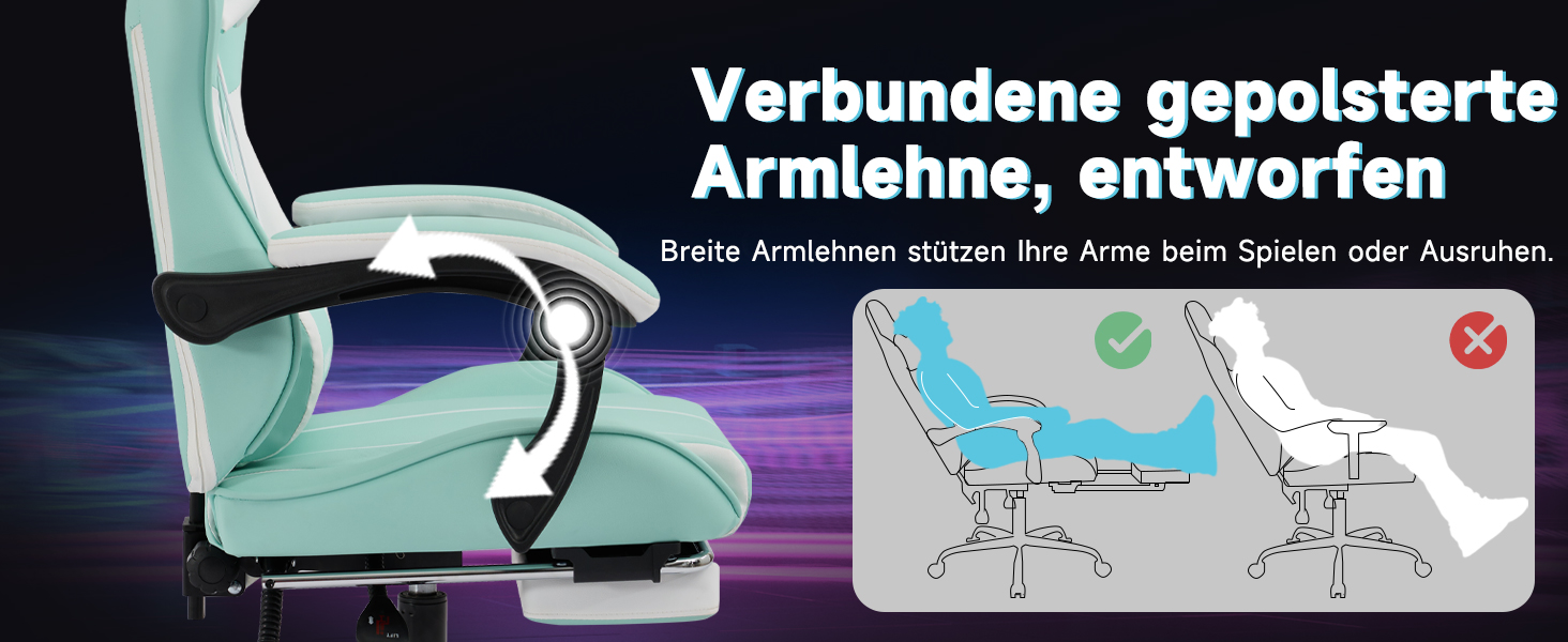 Ігрове крісло SUKIDA Ergonomic Gaming Chair з підставкою для ніг та підтримкою попереку, фіолетово-біле