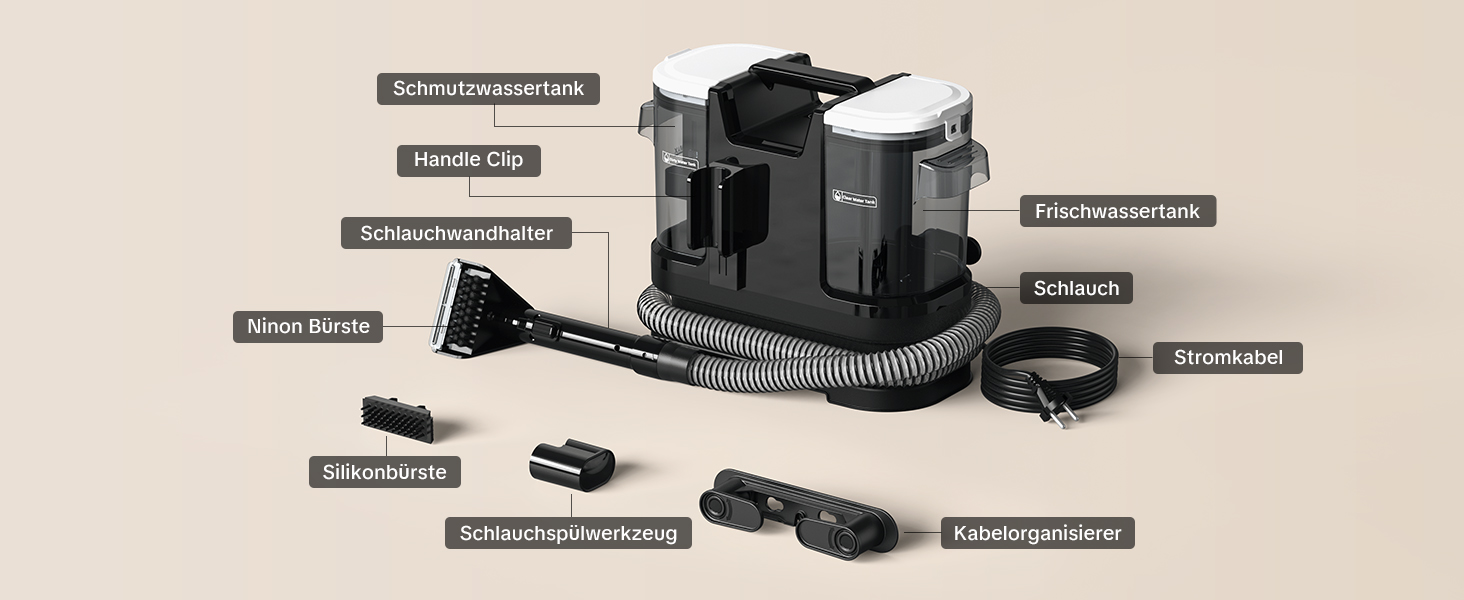 Портативний пилосос для чищення м'яких меблів Lubluelu 600 Вт, 18 кПа, з функцією самоочищення та насадкою для килимів, диванів та авто (чорний)