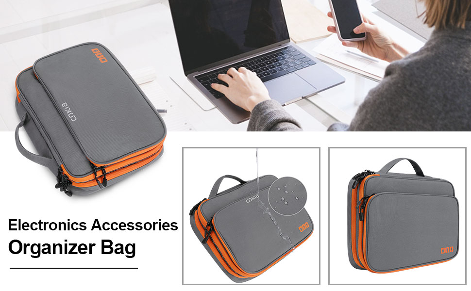 Сумка-органайзер для електроніки Gocokia сірого кольору, 3 відділення, велика місткість