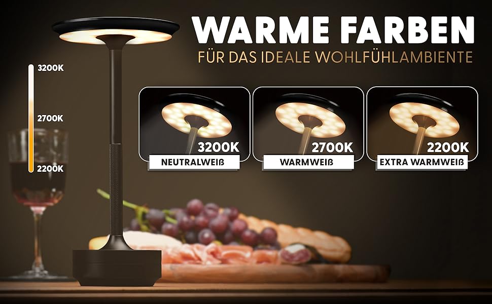 Настільна світлодіодна лампа ELYSIA з акумулятором, диммер, бездротова, сенсорна, IP54 (внутрішнє/зовнішнє), тепле світло (2200K-2700K-3200K), USB-C, алюміній, золота