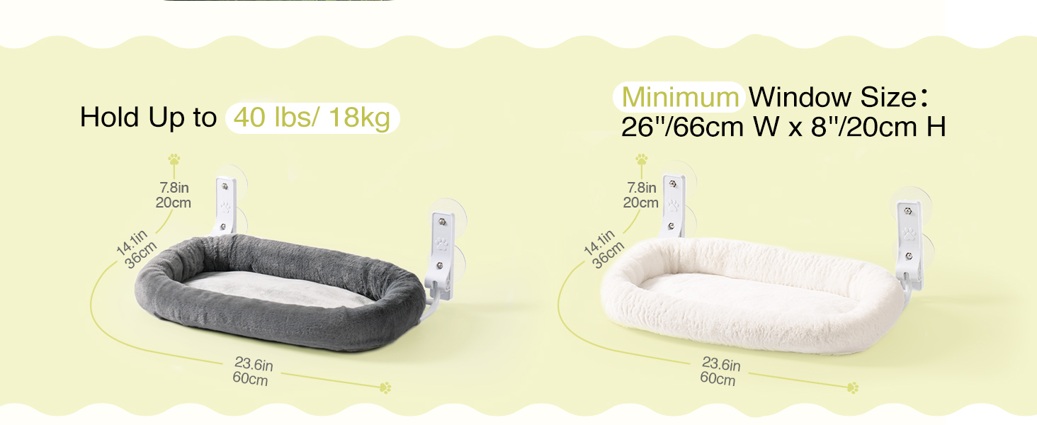 MEWOOFUN Large Cat Hammock Window with Removable Thick Cover - Foldable, Stable, 4 Strong Suction Cups, Holds 18kg (White, M)