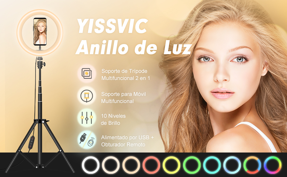 Кільцеве світло YISSVIC 25.4 см (10 дюймів) зі штативом та пультом, 168 LED, 3 режими світла та 26 RGB, для фото та відео, TikTok, YouTube, селфі