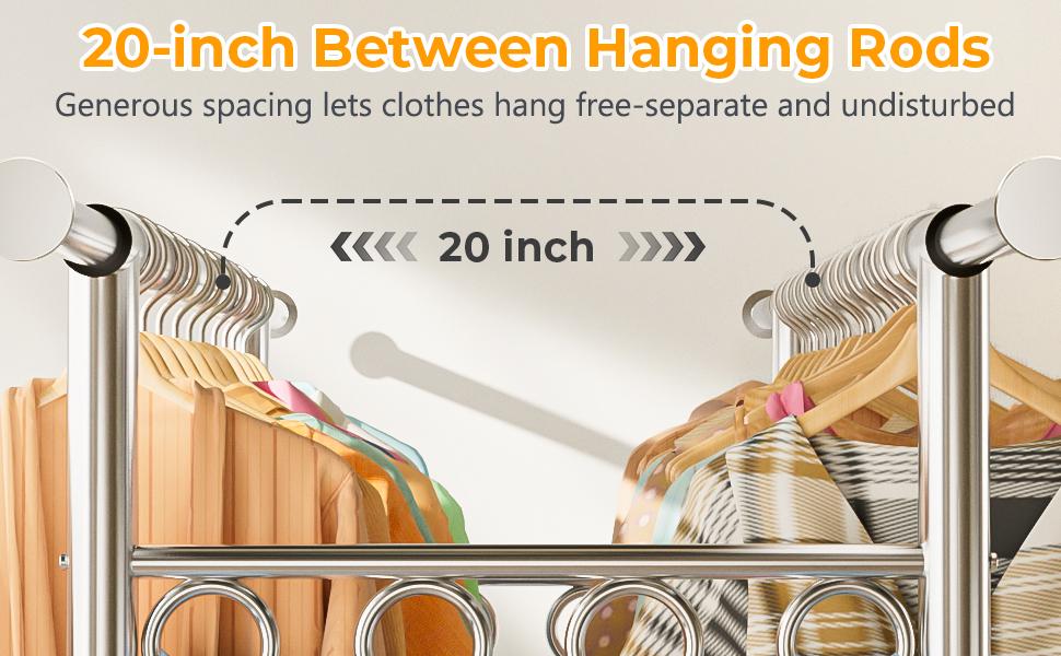 Вішалка для одягу Bomclap з міцним навантаженням, хромована, з колесами, висувна, 3 перекладини, 8 гачків, металева полиця, до 160 кг