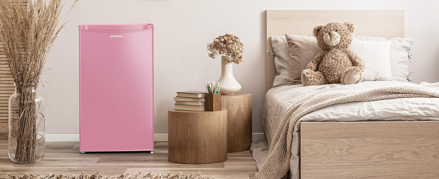 Холодильник Upstreman 91L BR321-Rosa з функцією швидкого охолодження, 5 температурних режимів (1-8°C), енергоефективний, 41 дБ, компактний, для студентів/офісу