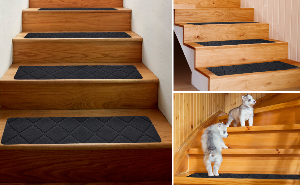 Килимки на сходи YISUN 15 шт., самоклейні, антиковзні, 20x65 см (Сірий/Чорний), для дітей, літніх людей та собак, для внутрішнього та зовнішнього використання