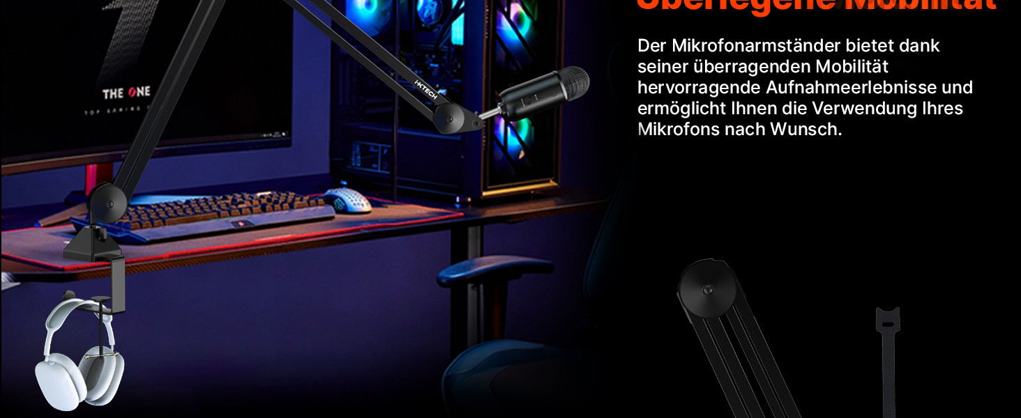 IXTECH Dynaisches мікрофон з нирковою характеристикою RGB, USB/XLR, для студії, подкастів, стрімінгу, запису, геймінгу, співу, Voice-Over, білий (MI06 Large)