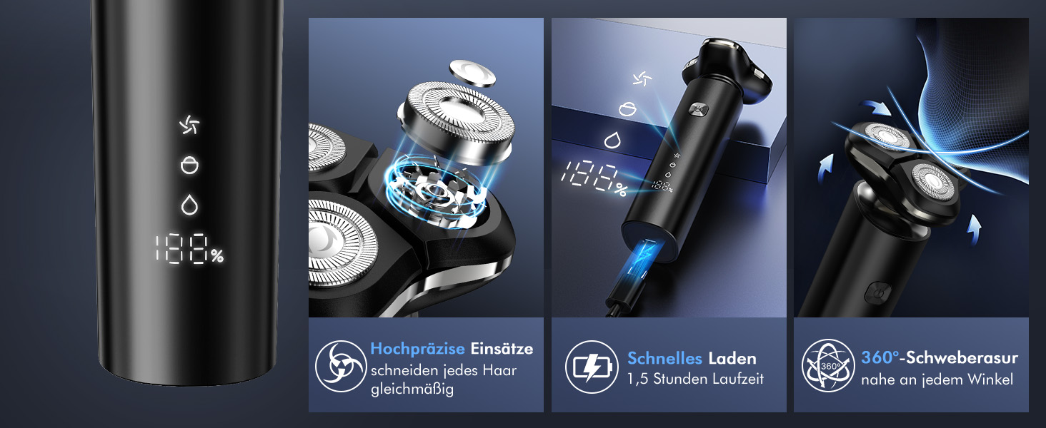 Електричний чоловічий бритва ETROBOT 3-в-1, IPX7, вологостійкий, для сухого та вологого гоління, з магнітною головкою та зарядкою USB-C