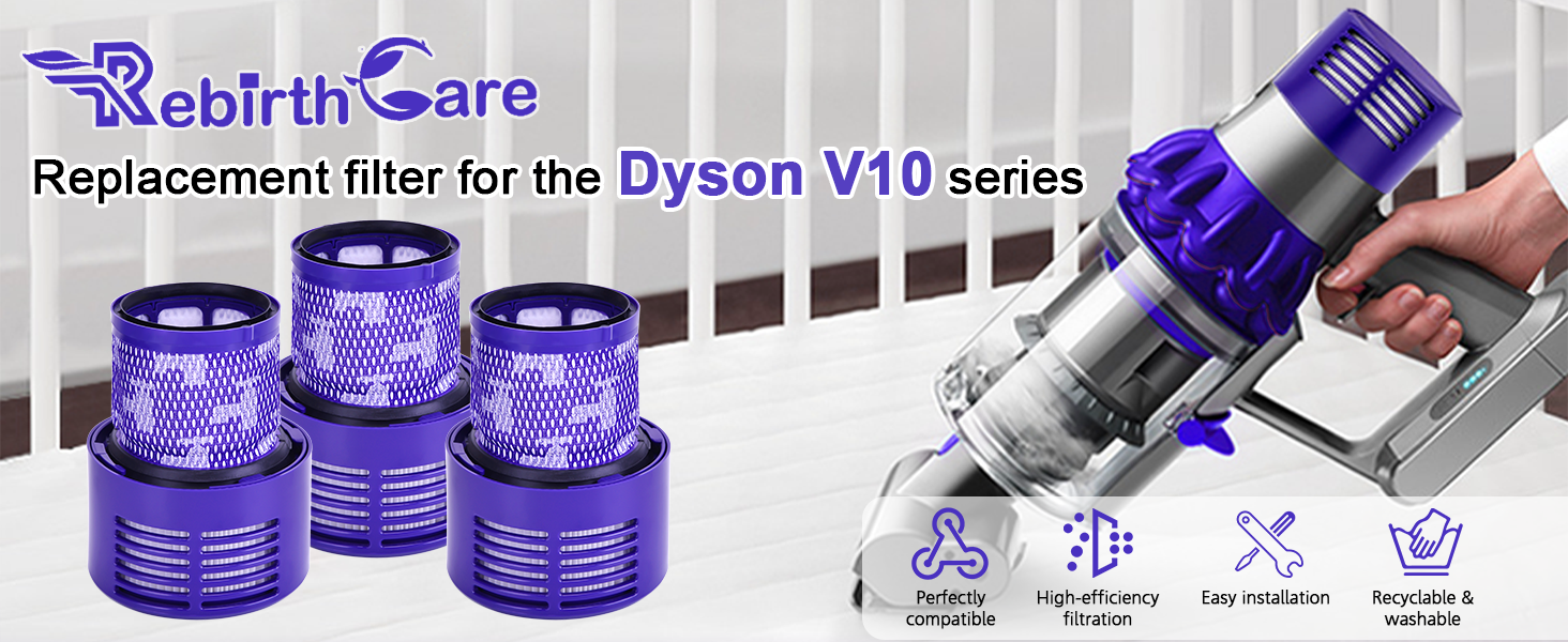 Фільтр для пилососа Dyson V10 (3 шт) - Rebirthcare SV12, Cyclone Absolute, Animal, Motorhead, Total Clean #DY-969082-01