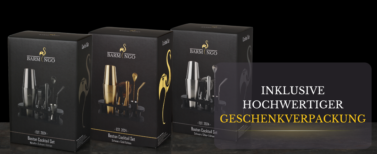 Barmingo Stainless Steel Cocktail Set - 11 Piece Boston Shaker Set with Stand & Bar Accessories | Cocktail Shaker Set, Bartender Set, Bar Set | Black Silver