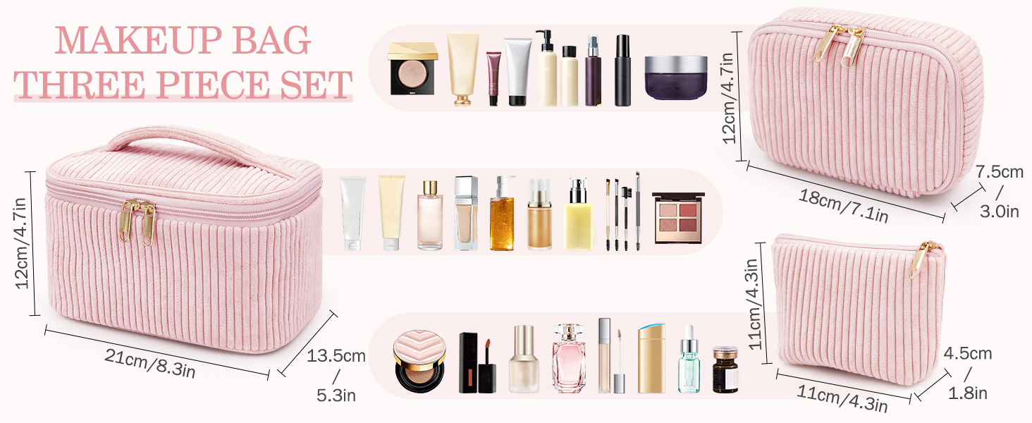 Набір косметичок для жінок: 3 шт. для макіяжу, подорожей та повсякденного використання (рожевий)