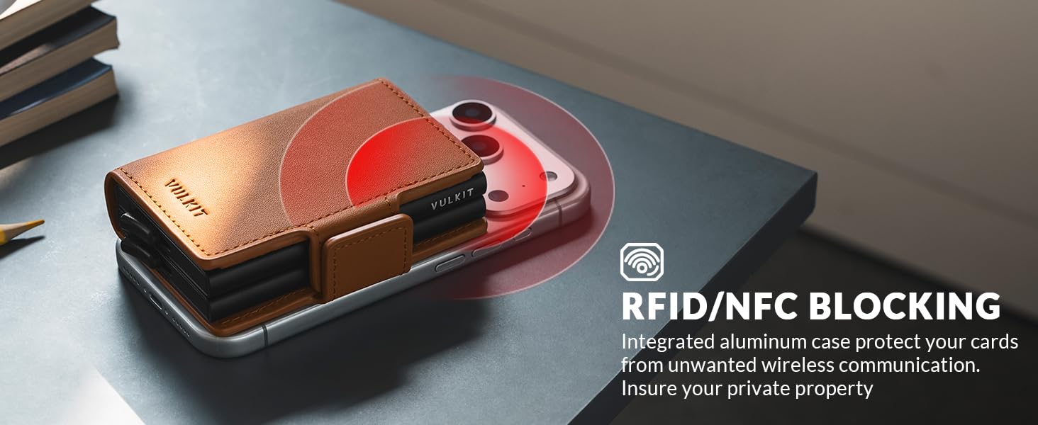 Чоловіче картхолдер VULKIT з RFID захистом: шкіряний гаманець для карток та грошей (справжня шкіра, темно-синій)